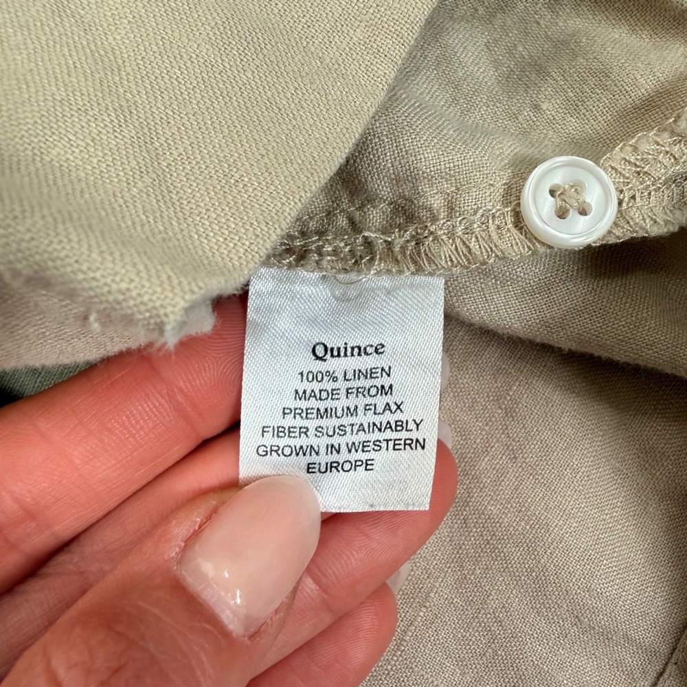 Quince Womens 100% European Linen Short Sleeve Camp Collar Shirt Beige Small - Picture 9 of 11